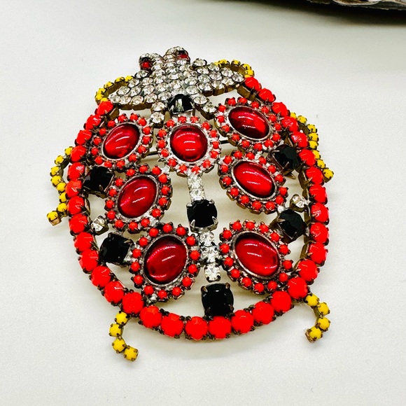 🐞 Huge Vintage Rhinestone Crystal Ladybug brooch - Picture 4 of 13